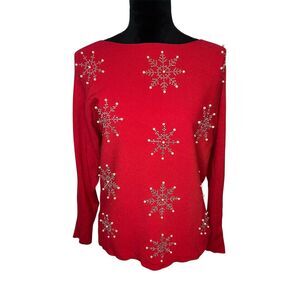 NWT LIV MALINO RHINESTONE SEQUIN SNOWFLAKE‎ XMAS HOLIDAY SWEATER WOMENS SIZE M